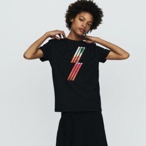 NWT Maje Black Cotton Graphic Short Sleeve Tee, Size L